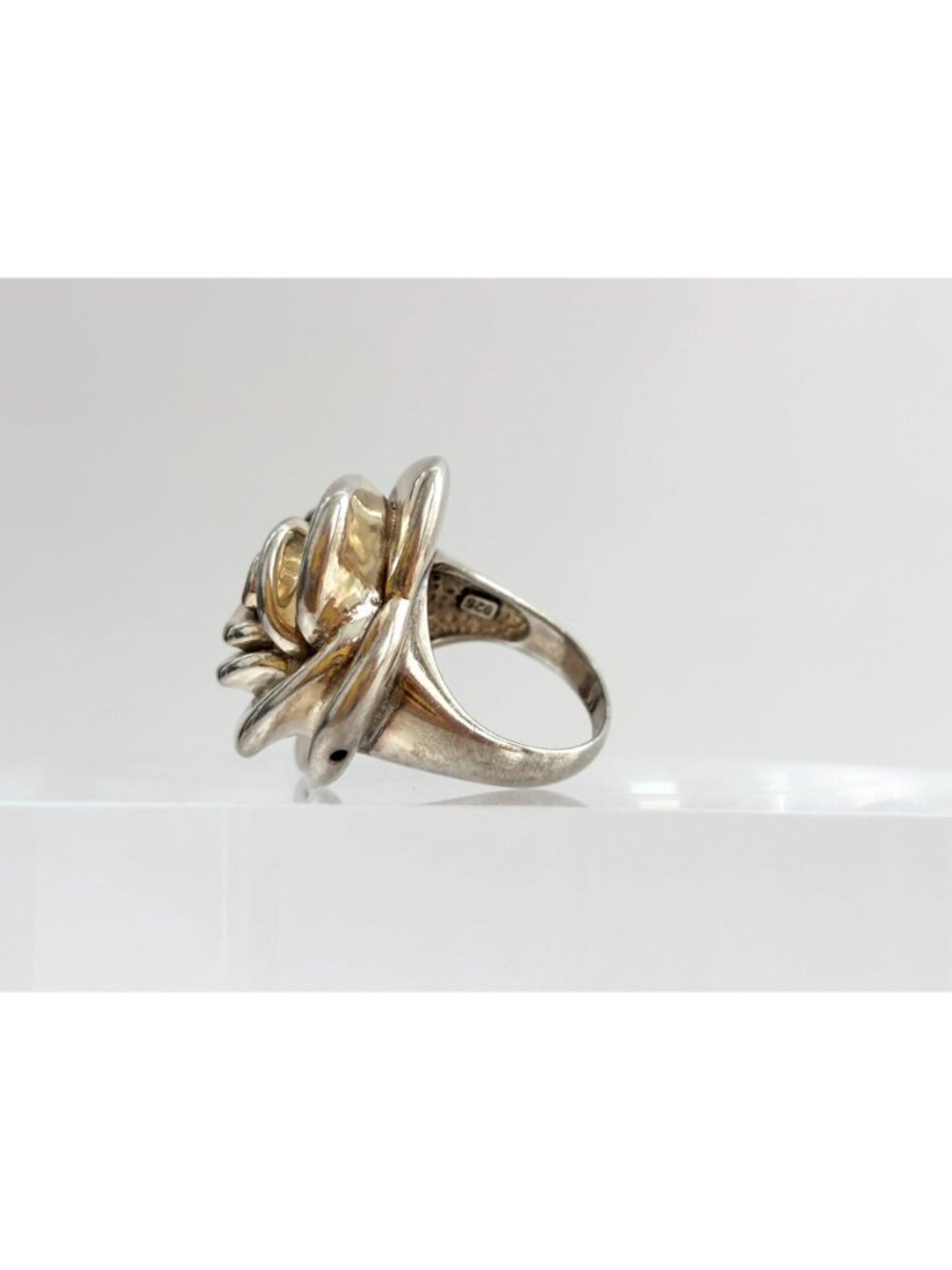 Blooming Rose Floral Beautiful Jumbo Sterling Silver 925 Vintage Ring - sz 7 - Picture 8 of 16